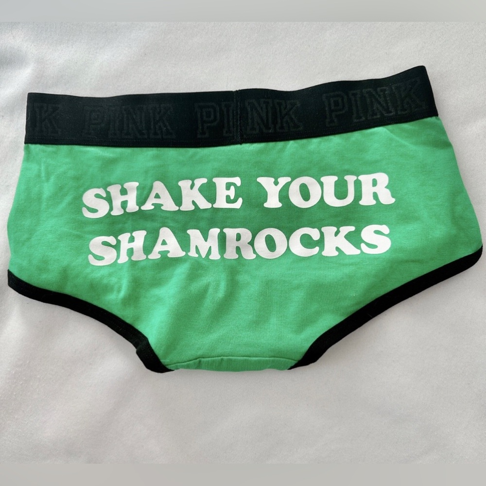 PINK Victoria’s Secret Green Cotton Boyshorts with Black Waistband